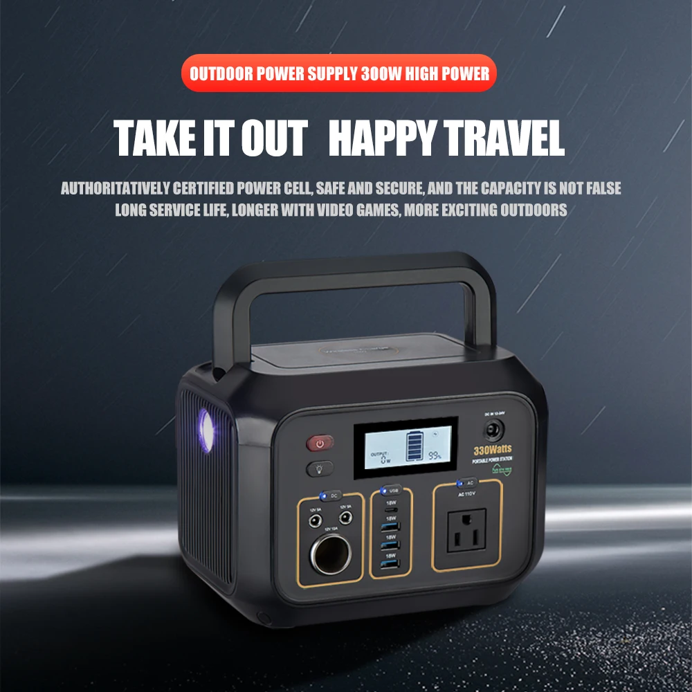 

110V/220V 330W Portable Power Station 85800mAh Battery AC Outlet Type C Quick Charge PD60W Flashlight For Camping Travel