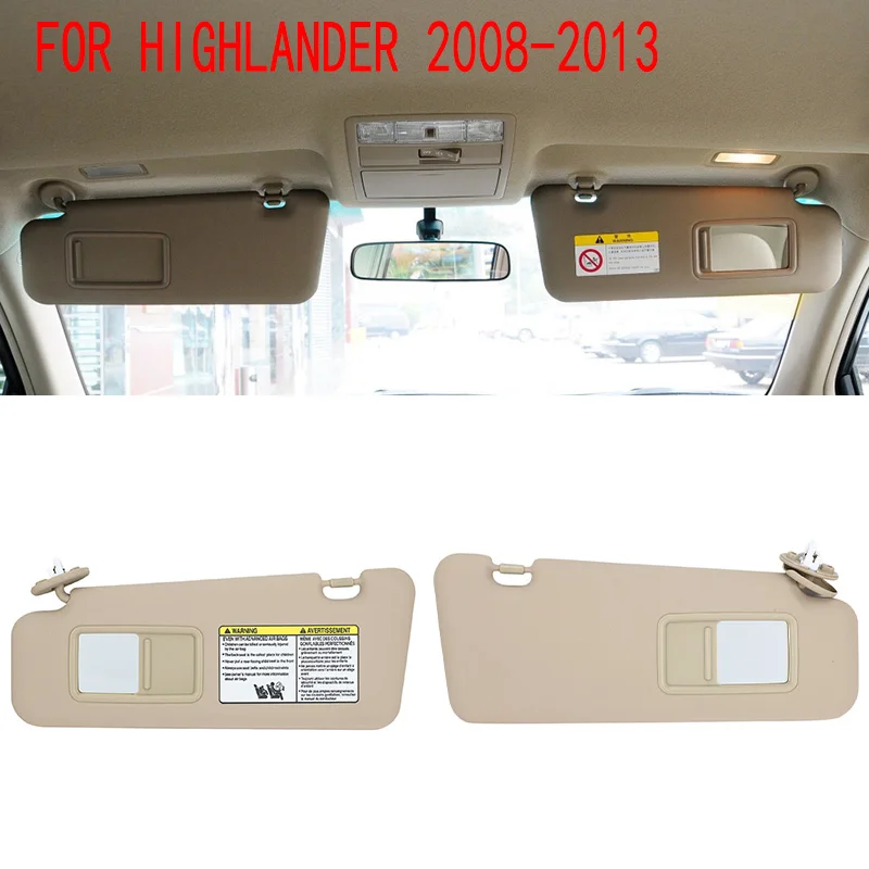 

Pair Left&Right Side Interior Sun Visor Shade Beige for Toyota Highlander 2008-2013 with Makeup Lamp 74320-48500