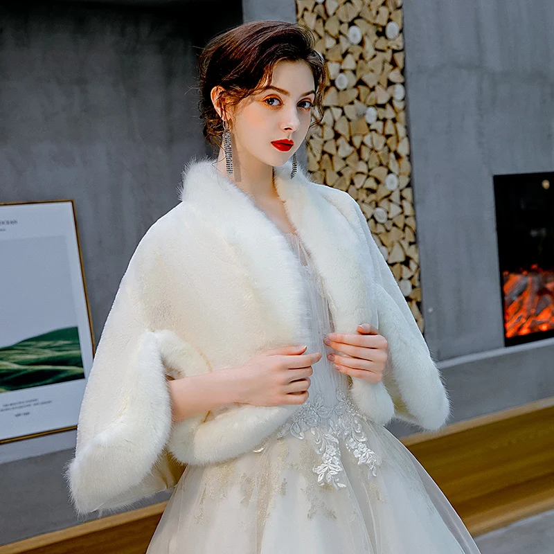 Модная зимняя женская меховая шаль для свадьбы черный и белый коричневый