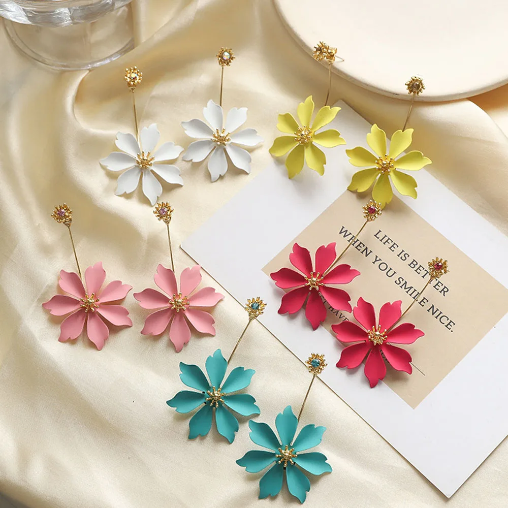 Женские длинные серьги гвоздики в богемном стиле бохо с цветком корейский стиль