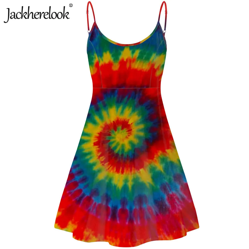 

Jackherelook Summer Elegant Party Dress for Womens Tie-dye Art Floral Boho One Piece Slip Dress Sleeveless Beach Sundress Mujer