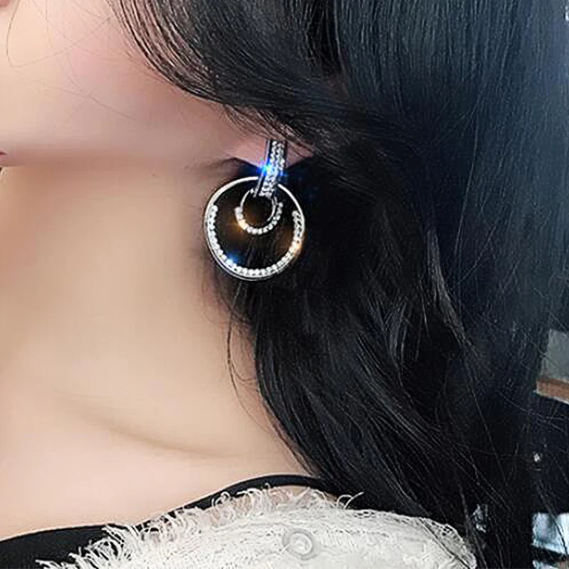 2 Pcs/Set Bohemian Women Earrings Crystal Size Round Pendant Gold Silver Color Drop Stud Earring Set Temperament Party Jewelry | Украшения
