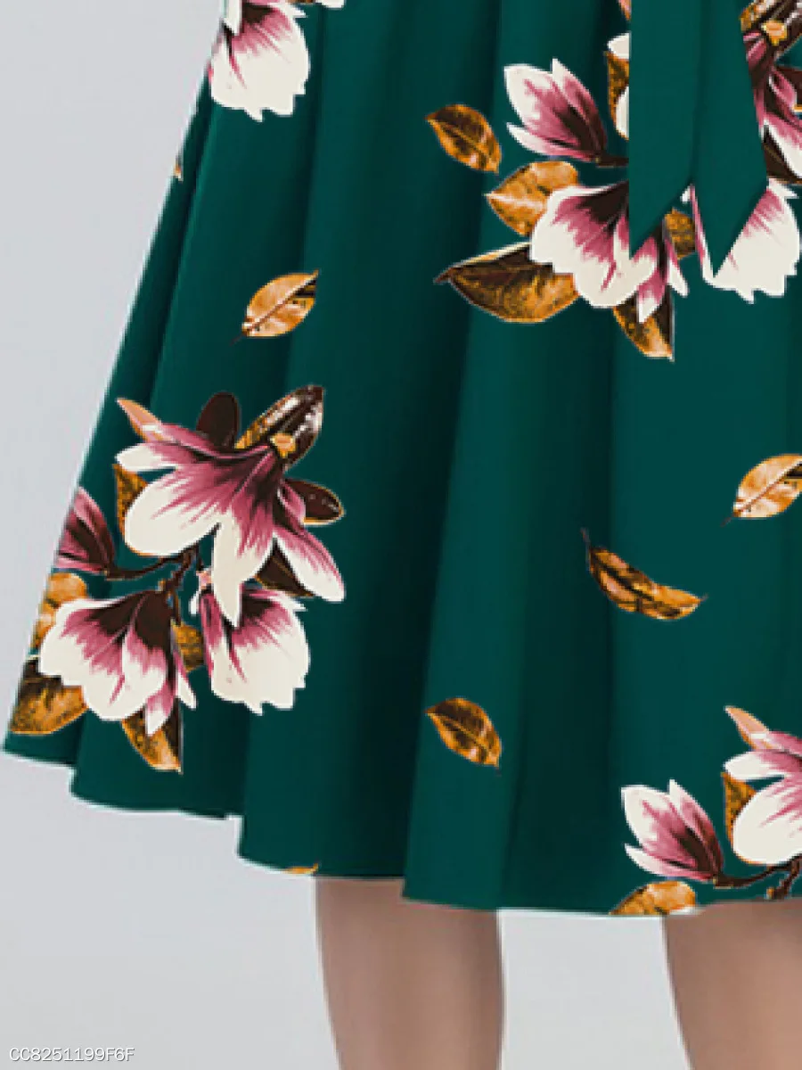 

High Quality Women Dress Elegant Ladies Party Flower Print Skirt Dresses