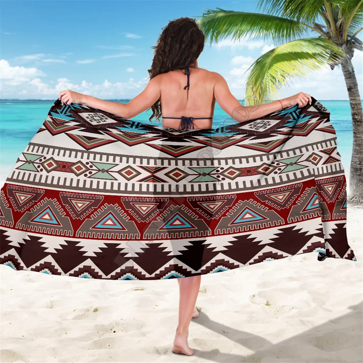 

Brown Bohemian Aztec Sarong 3D printed Towel Summer Seaside resort Casual Bohemian style Beach Towel