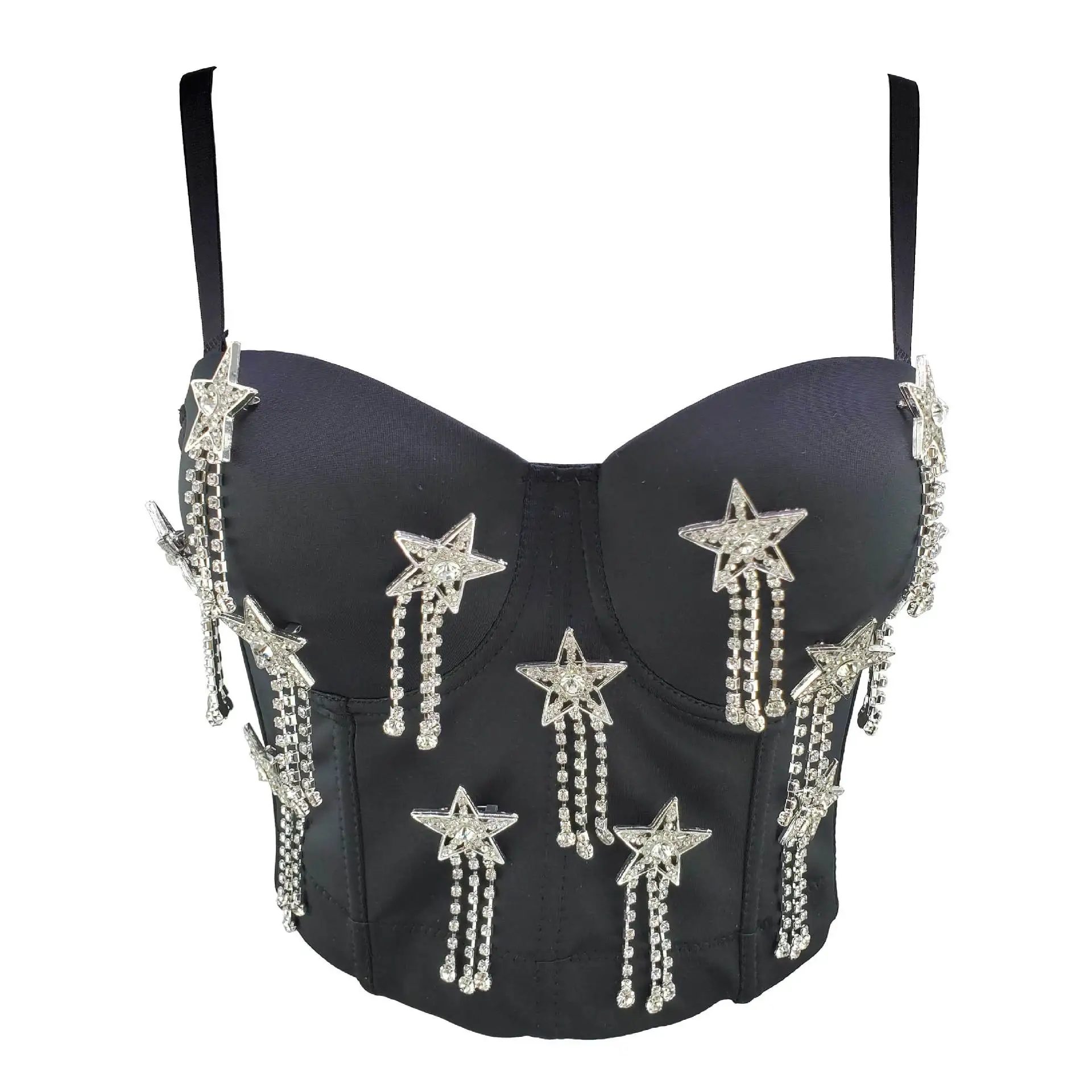 

Mayata Five-pointed star with rhinestones and tassels short short vest suspenders corset for dancers shiny outer wear 2021