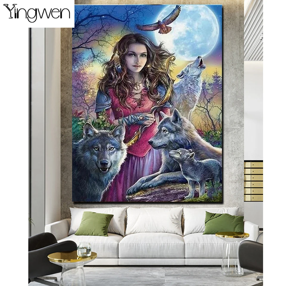 

Full Square Round Drill 5D DIY Diamond Painting Wolf Princess 3D Diamond Embroidery Rhinestones Cross Stitch Home Decor Art Gift