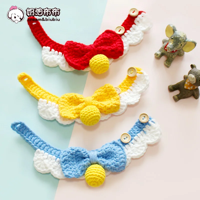 

CREAM&BIUBIU Dog Cat Scarf Puppet Cat Pet Cat Scarf Decoration Hand-knitted Cute Saliva Towel