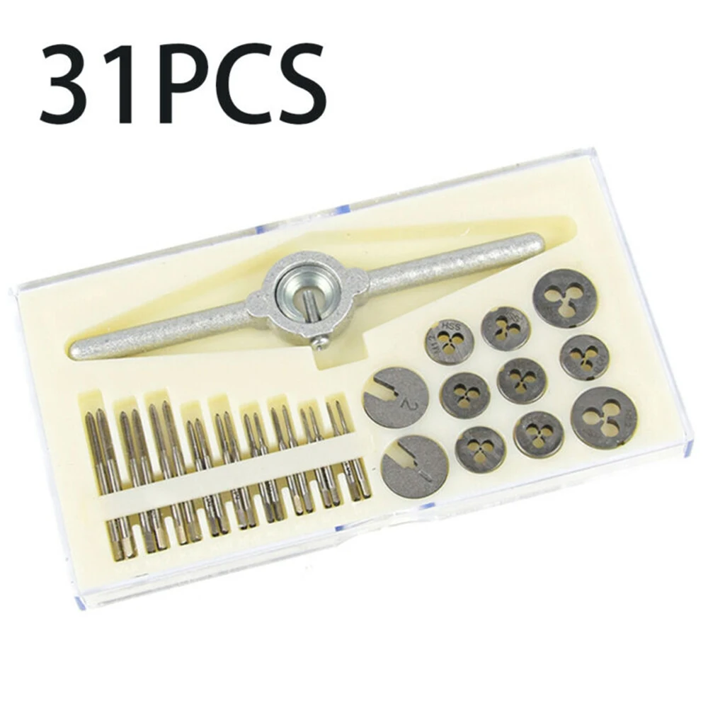 

Supplies Taps & Dies 31pcs Set M1.0-M2.5 Metric Silver Wrench Multipurpose