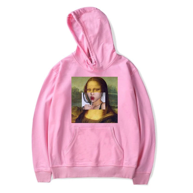 Mona Lisa cartoon funny print Men's sweatshirts Clothes Harajuku fashion Hip-hop Unisex Tops spoof Casual Streetwear Hoodies Men | Мужская