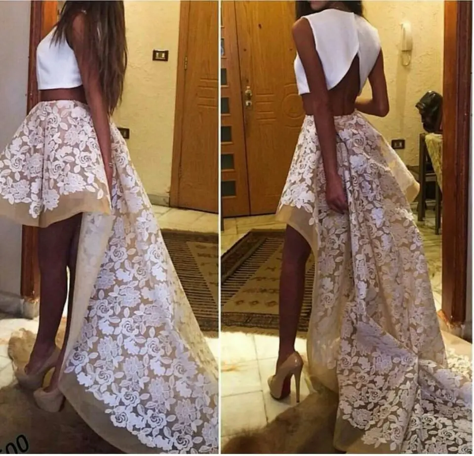 

2020 vestido de noiva о-образный вырез Hi-Lo из двух частей атласная Кружевная аппликация А-силуэта Вечерние Выпускные платья невесты