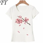 Футболка женская с розовыми ветками цветущей вишни, милая рубашка с принтом в виде супер милых цветов, повседневный топ с художественным принтом для девушек, на лето
