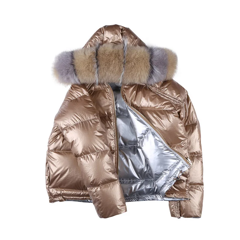 Женский зимний пуховик новый стиль 2019 года двусторонний с воротником из яркого