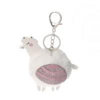kawaii plush pom pom ball glitter keychain alpaca anima keyring car key chain backpack hanging gift 15cm 1 piece