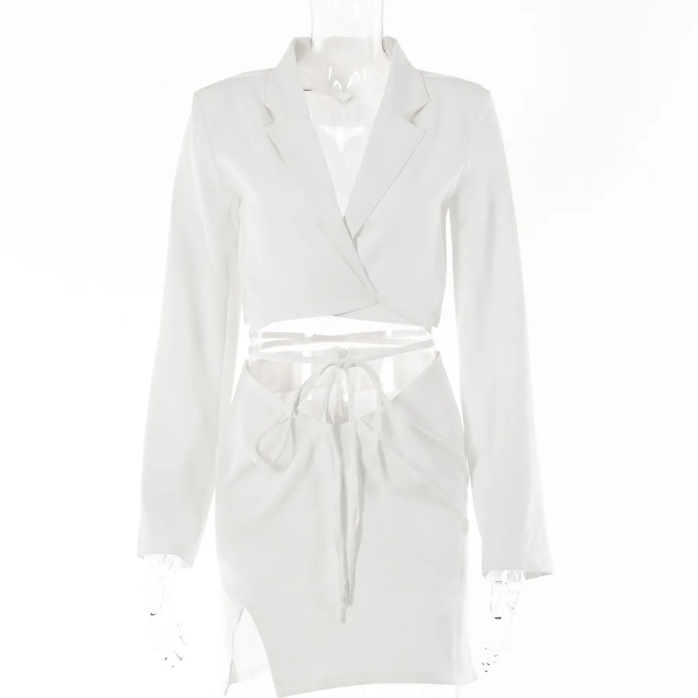

2021 Autumn Women Sexy 2 Pieces Set Top Skirt Suit Short Solid Color Jacket Short Skirt Suits Lapel Long Sleeve Blazer Outfits