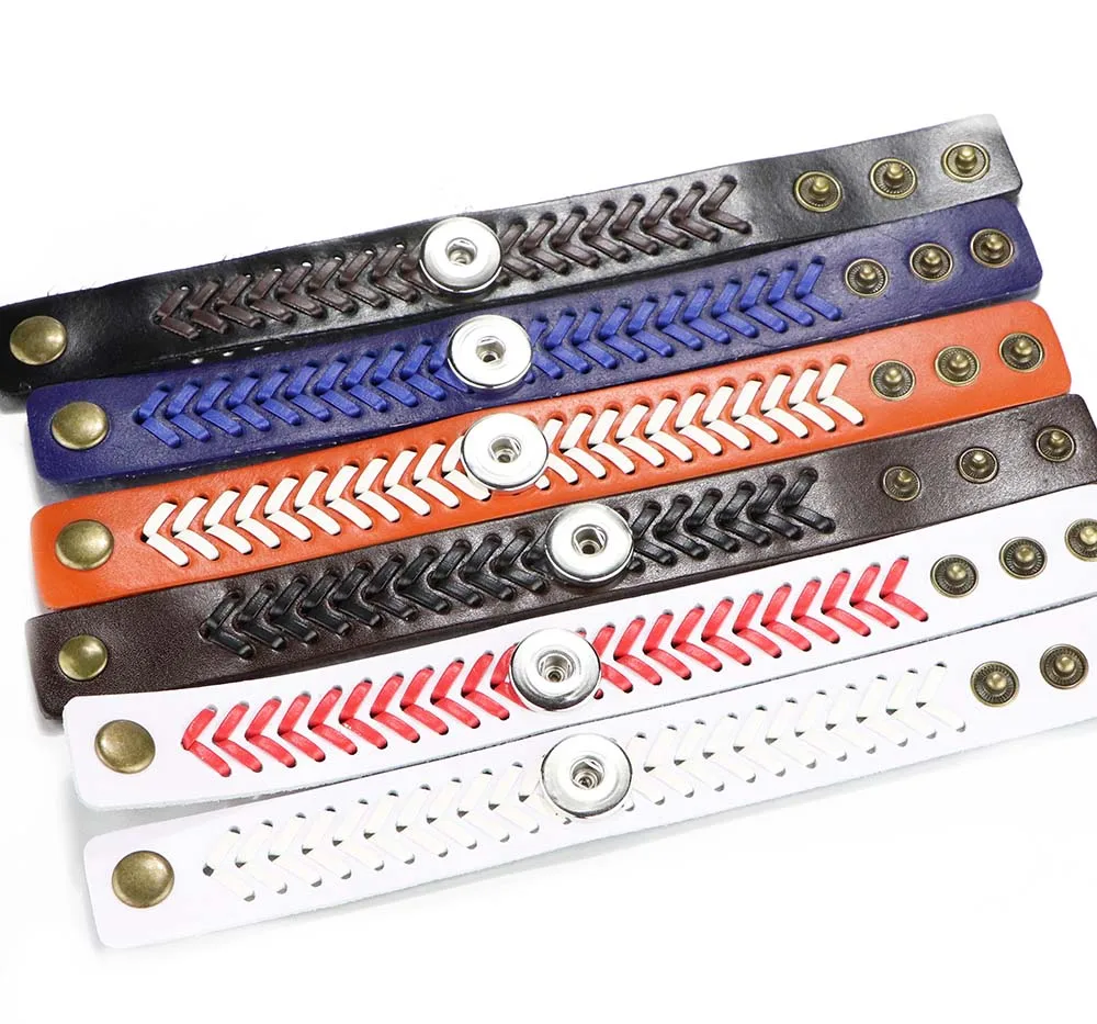 

Hot Sale 6 Colors Snap Leather Bracelet Retro Handmade Braided Leather Snap Button Bracelet Bangles Fit Women 18MM Snap Jewelry