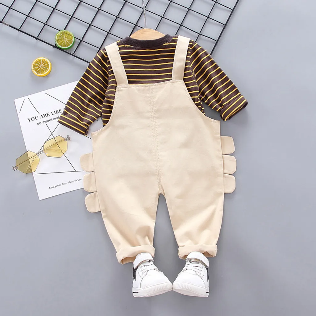 Футболка в полоску с рисунком для маленьких мальчиков и девочек топы штаны на