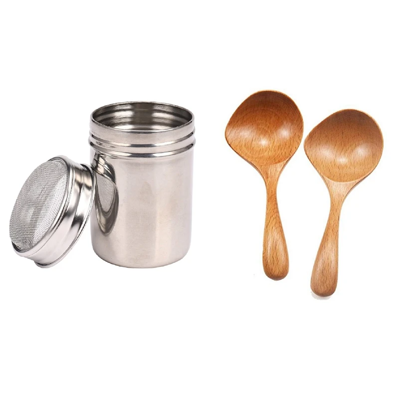 

Functional Chocolate Shaker Icing Sugar Salt Cocoa Flour Coffee Sifter With 2 Pcs Soup Ladle Long Handle Large Spoon