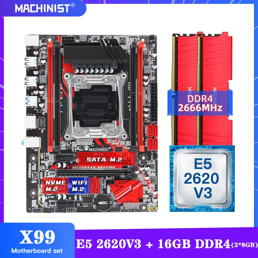 

MACHINIST X99 Motherboard Kit LGA 2011-3 With Intel Xeon E5 2620 V3 Processor DDR4 16GB(2*8GB) 2666MHz RAM Memory M-ATX X99-RS9