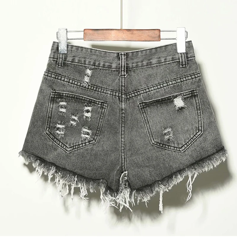 

SURMIITRO S-5XL Denim Plus Size Shorts Women 2021 Summer Korean Style Ripped Tassel High Waist Jeans Shorts Female Short Pants