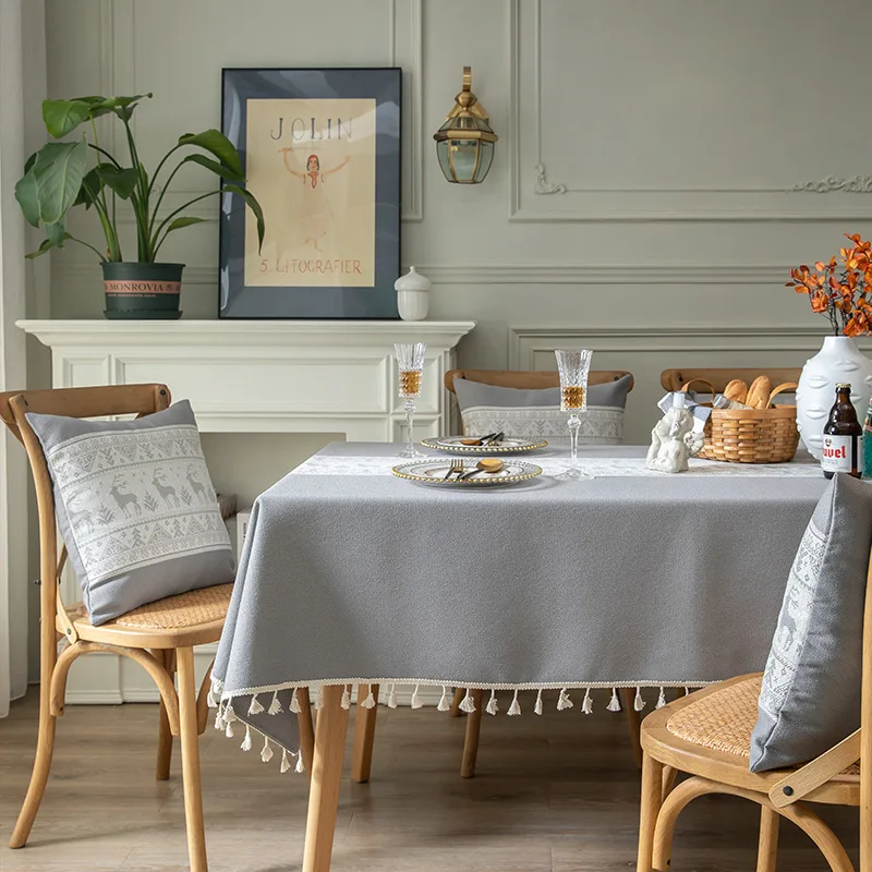 

Polyester Fawn Rectangular Retro Tablecloth Holiday Atmosphere Household Thick Table Cloth