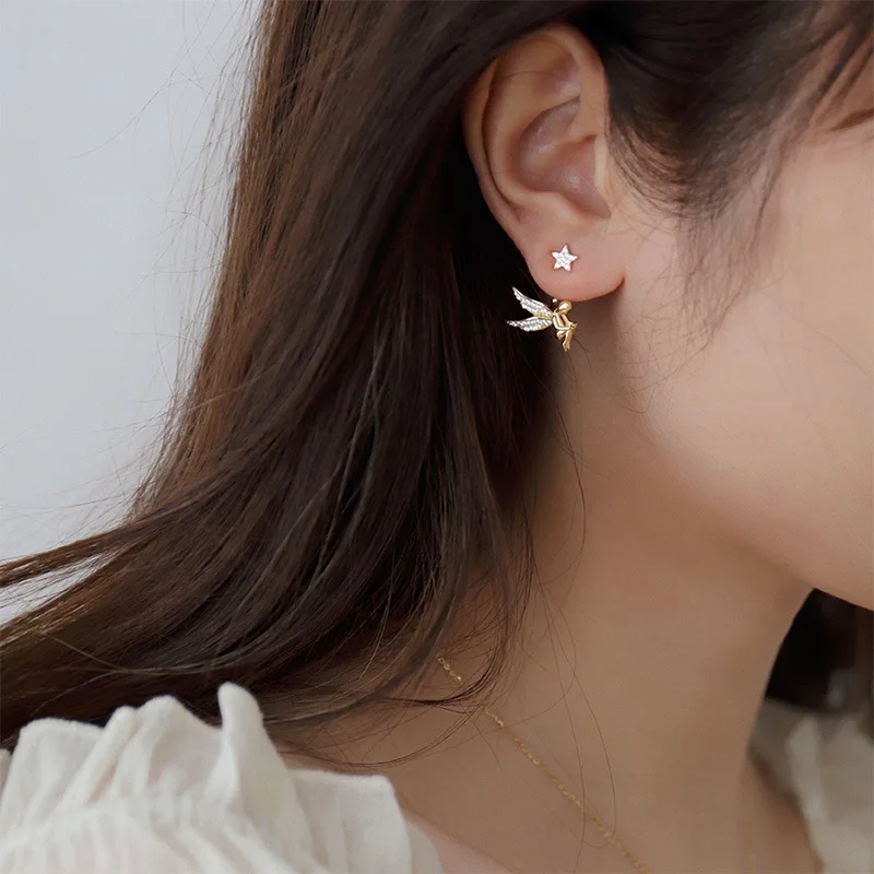 Модные серьги-гвоздики в виде ангельских крыльев и звезд для женщин модные