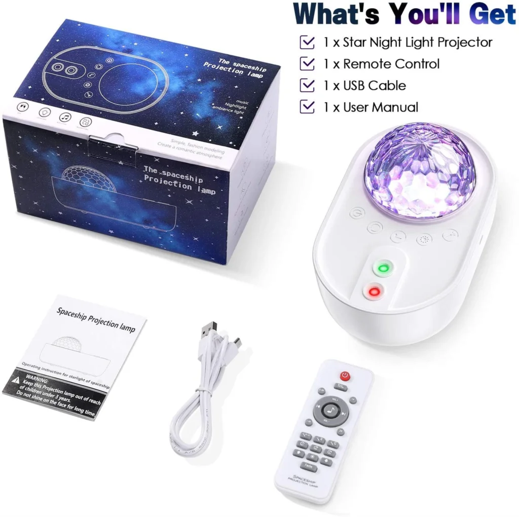 

Star Projector Galaxy Night Light Romantic Projection with Remote Control Bluetooth Speaker and White Noises for Kind Bedroom