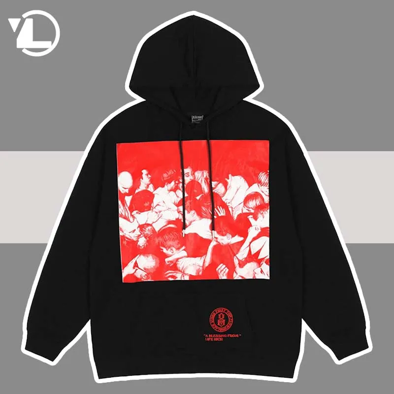 

Men's Hip Hop Hoodies Figure Print Illustration Pullover Harajuku Cotton Streetwear Oversize Cotton Sweatshirt Men Spring New