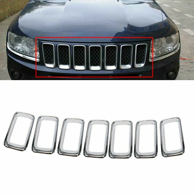 

7Pcs Chromed Auto Grill Vent Hole Frame Insert Covers Grille Trim Silver 68109865AA for JEEP Compass 2011-2013