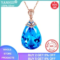 yanhui natural blue crystal topaz pendant necklace 925 sterling silver gemstones choker statement necklace women with box chain