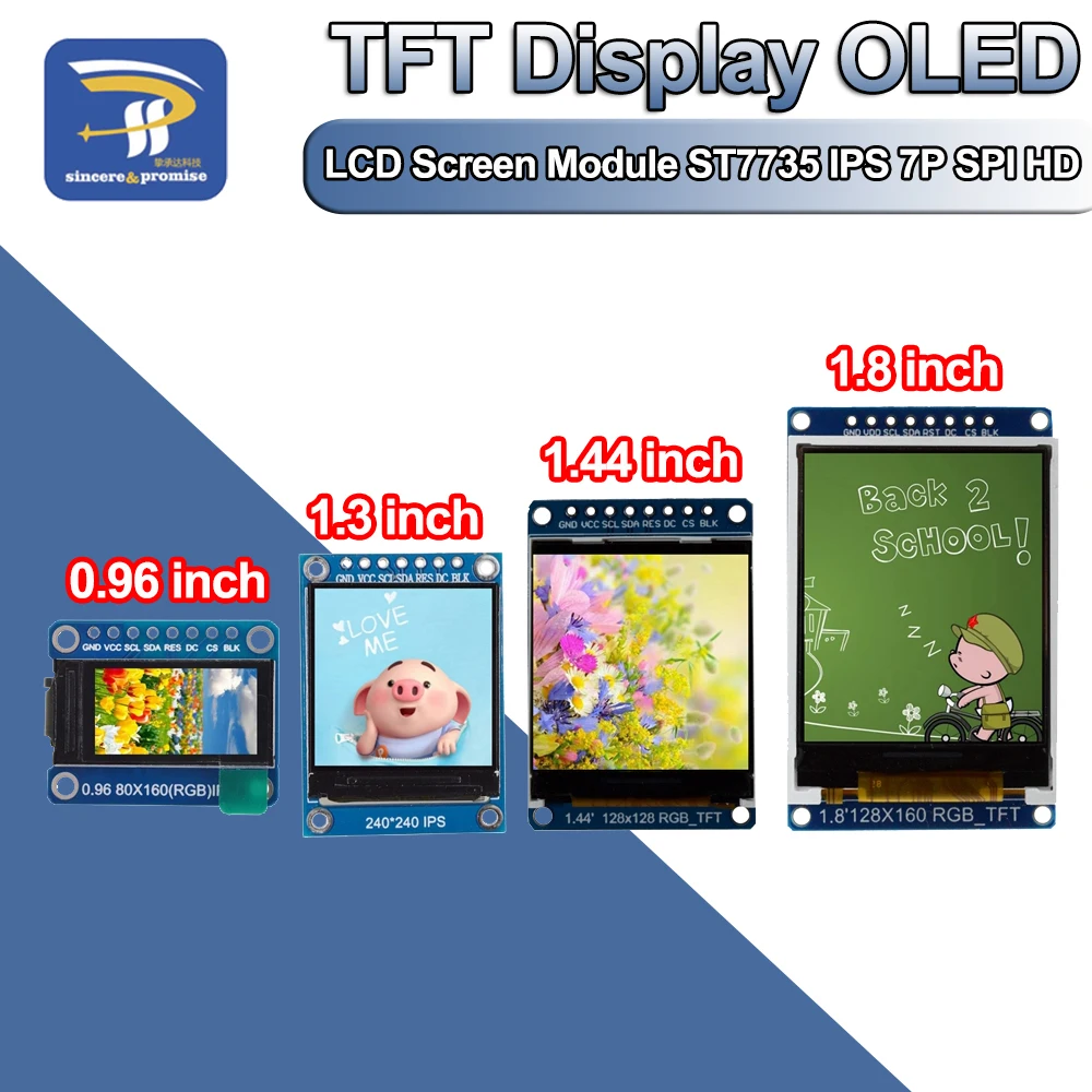 TFT-дисплей 0 96 1 3 44 8 дюймов IPS 7P SPI HD 65K полноцветный ЖК-модуль ST7735 / ST7789 Привод IC 80*160