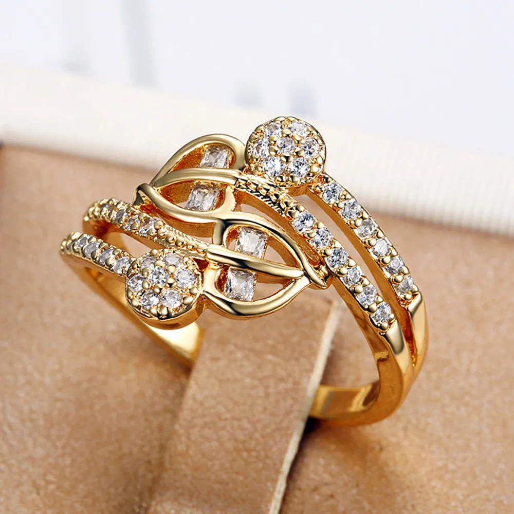 Роскошные циркониевые кольца с бриллиантами для женщин золотого цвета