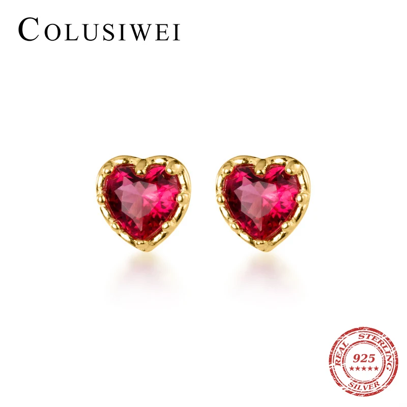 

Colusiwei Authentic 925 Sterling Silver Sweet Cute Pink Heart Stud Earrings for Women Luxury Silver Jewelry Fashion Bijoux Gift