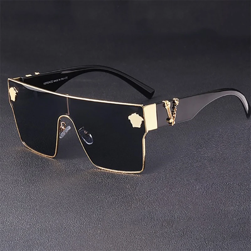 

LING SHANG Oversized Ladies Sun glasses Black Fashion One-Piece Sunglasses Big Frame Luxury Brand Designer Retro Glasses Unisex