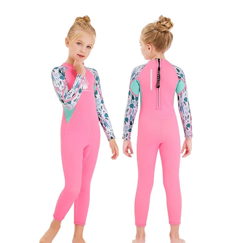 

Children's Wetsuit 2.5mm Girls One-piece Swimsuit Warm Long Sleeve Sunscreen Surfing Diving Suit Swimming Jumpsuit Kids 2021