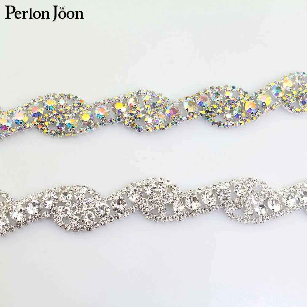 1 ярд серебро Стразы AB crystal Отделка Ленточные металлической цепью для свадебного