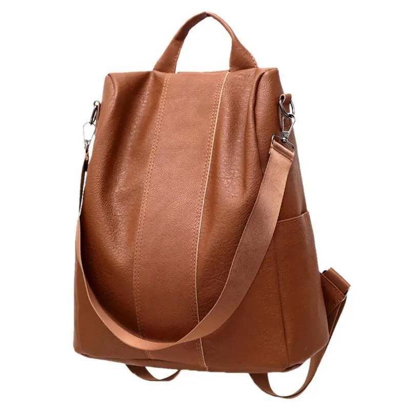

2021 New Large Capacity Women Backpack Pu Leather Female Travel Bag Schoolbag For Girls Fashion Knapsack Irregular Brown