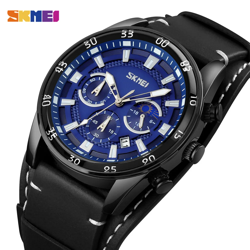 

SKMEI Creative Moon Phase Quartz Men's Clock 3Bar Waterproof Stopwatch Sport Watches male Wristwatch relojes para hombre 9249