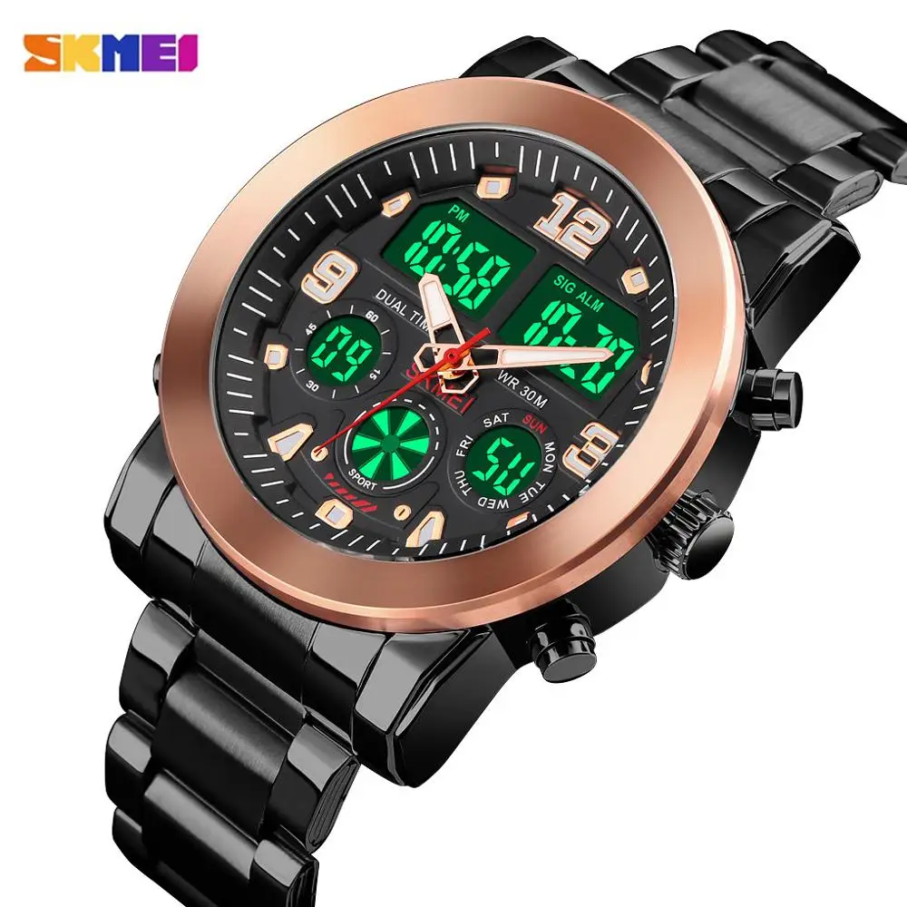 SKMEI Creative LED Dual Display Male Sport Watches Quartz Wristwatch 3 Time Countdown Stopwatch Men Clock Relogio Masculino 1642