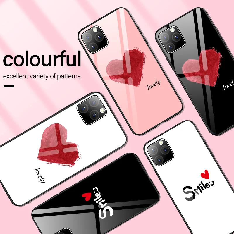

Luxury Painted Heart-Shaped Tempered Glass Pphone Case, Suitable For iPhone 12 11Pro XSmax XR X XS 8 7 6 6s Plus Silicone Case