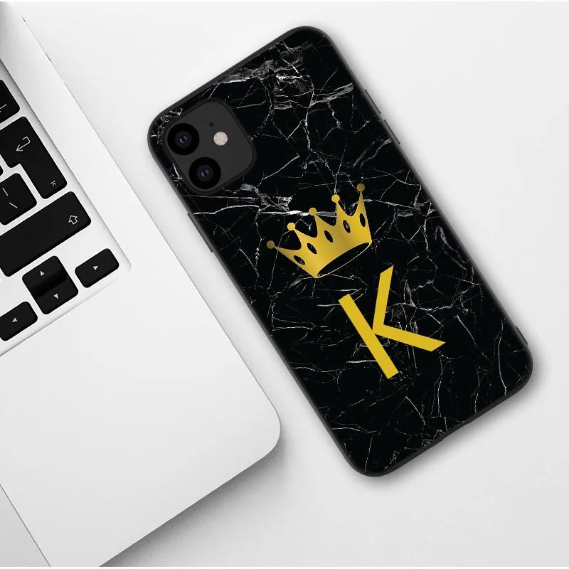 TPU Пользовательский именной чехол для телефона для iphone 11 Pro Max с надписью монограмма черный мрамор Золотая Корона чехол для iphone X XR XS MAX 6 7 8 Pus - Цвет: TPU