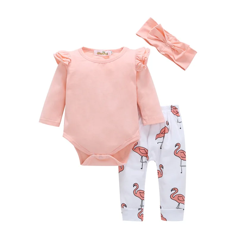 

Одежда для новорожденных девочек 0-3 месяцев наряды с длинным рукавом для маленьких девочек Одежда для младенцев розовое боди повязка на гол...