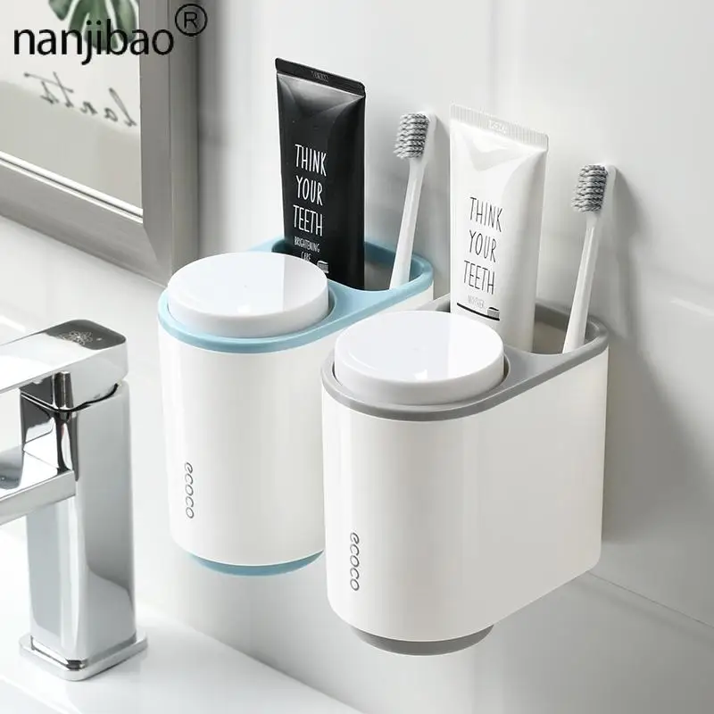 

Toothbrush holder toothpaste storage organizer glass for toothbrushes shelf magnetic adsorption With cup bathroom accessories