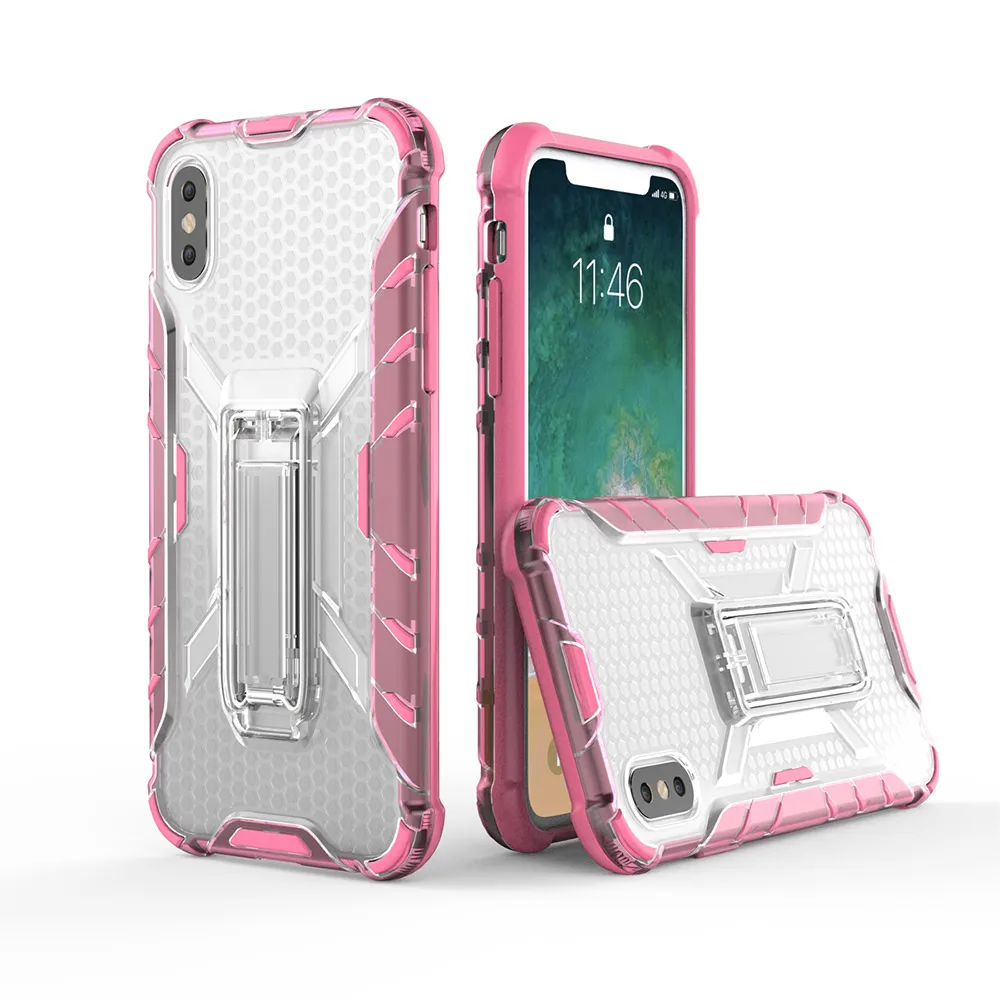 Luxury Shockproof Phone Case For iPhone 7 X XS 6 6S 8 Plus Colorful Transparent Kickstand TPU+PC Back Cover |