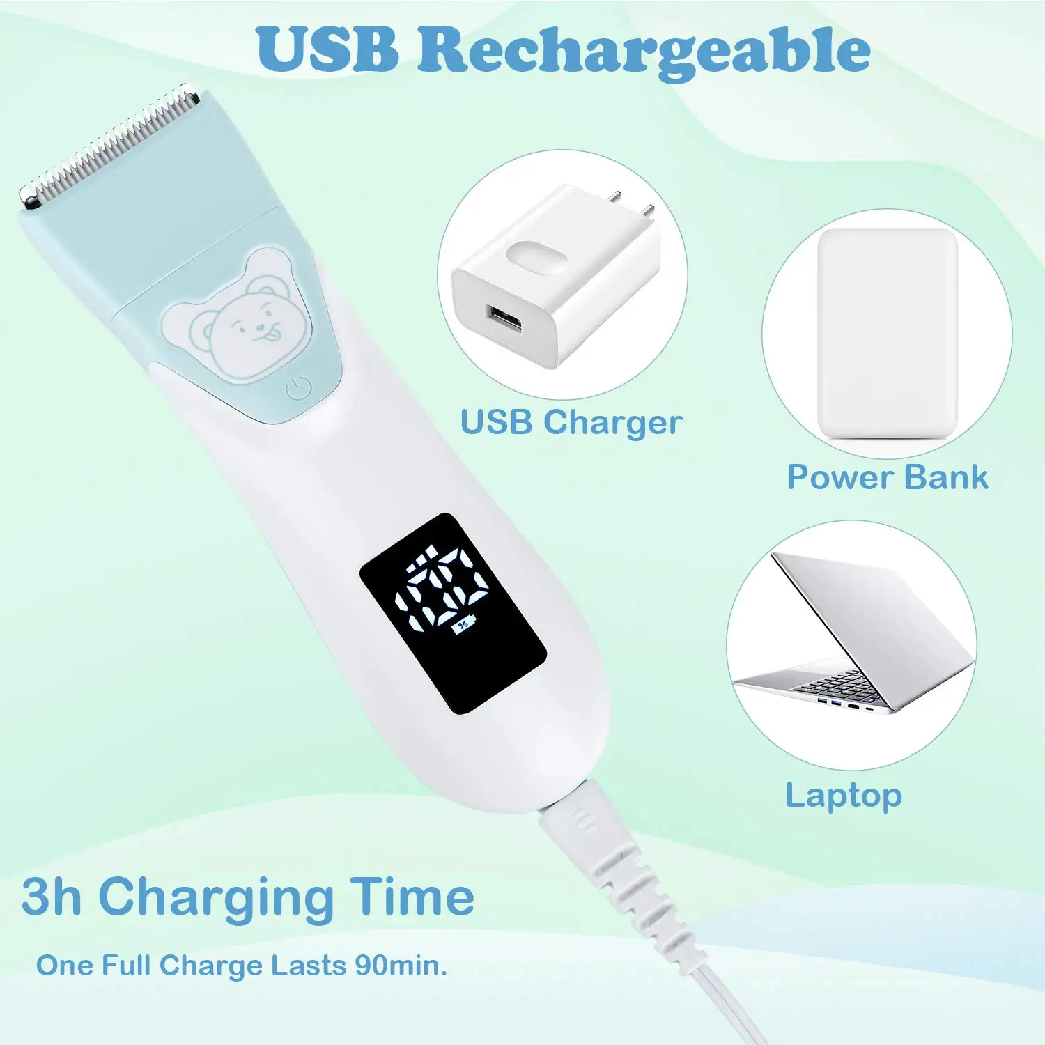 

Tucao USB Rechargeable Electric Baby Hair Clipper Cordless Hair Trimmer Nail File Trimmer Manicure Set Safe Home Hair Cutting