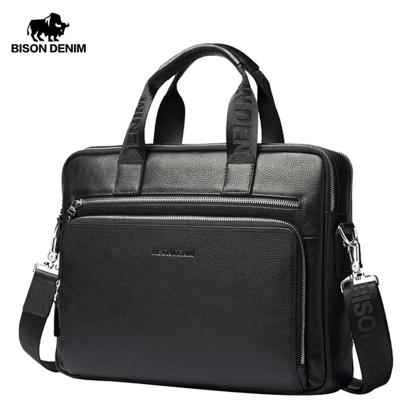 Портфель BISON DENIM из натуральной кожи, 14 дюймов, сумка для ноутбука, мужская деловая сумка через плечо, сумка-мессенджер/сумки на плечо для мужчин, N2333-3