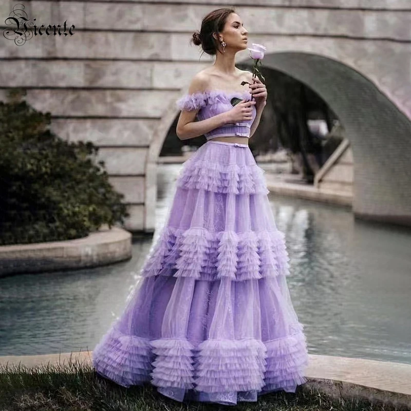 

Вечернее платье-трапеция с каскадными оборками VC, длинное женское кружевное платье с коротким рукавом, с узором в виде листьев