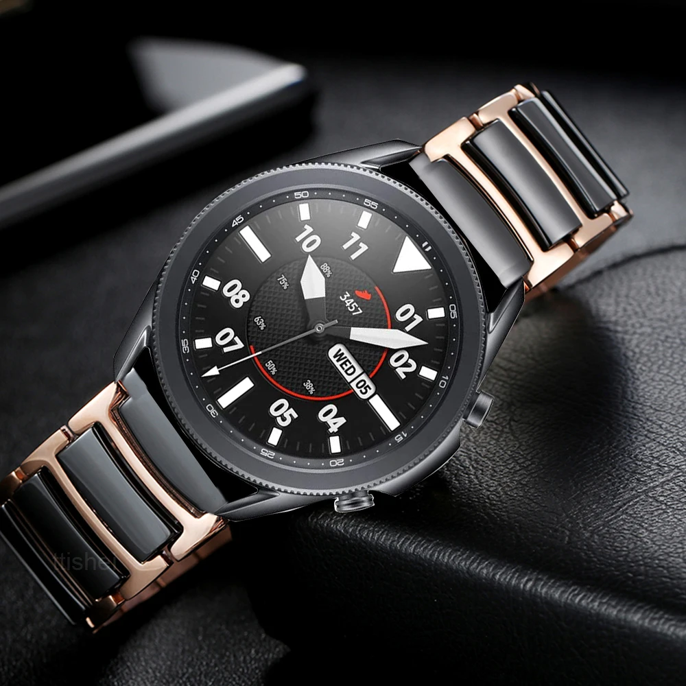 

for samsung galaxy watch 3 45mm 41mm Gear S3 46mm active 2 band 20 22mm Stainless Steel Ceramic Strap for huawei gt 2e gt 2 46mm