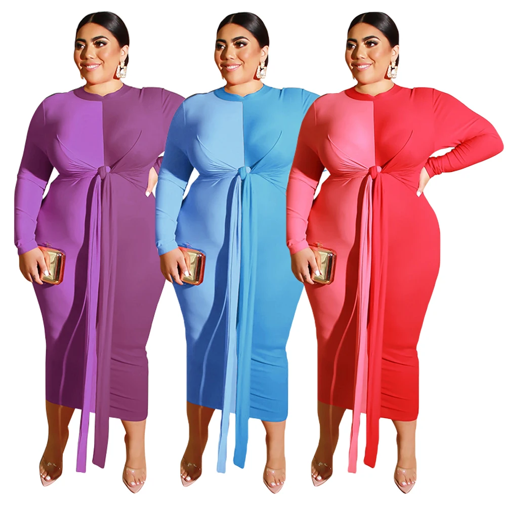 

Fashion Women Long Sleeve Maxi Dress Casual Bodycon Dresses Stretch Pencil Belt Club Wear Party Bandage Tight Sashes Vestidos