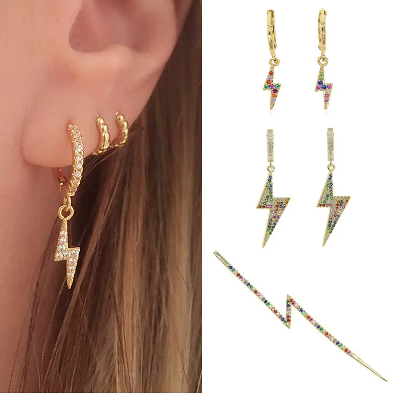 Женские серьги с радужной молнией простые серьги-подвески серебристого цвета