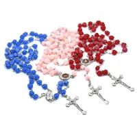 3 style resin rose rosary necklace virgin mary christ cross catholic christian wedding prayer bead jewlery beautiful religious